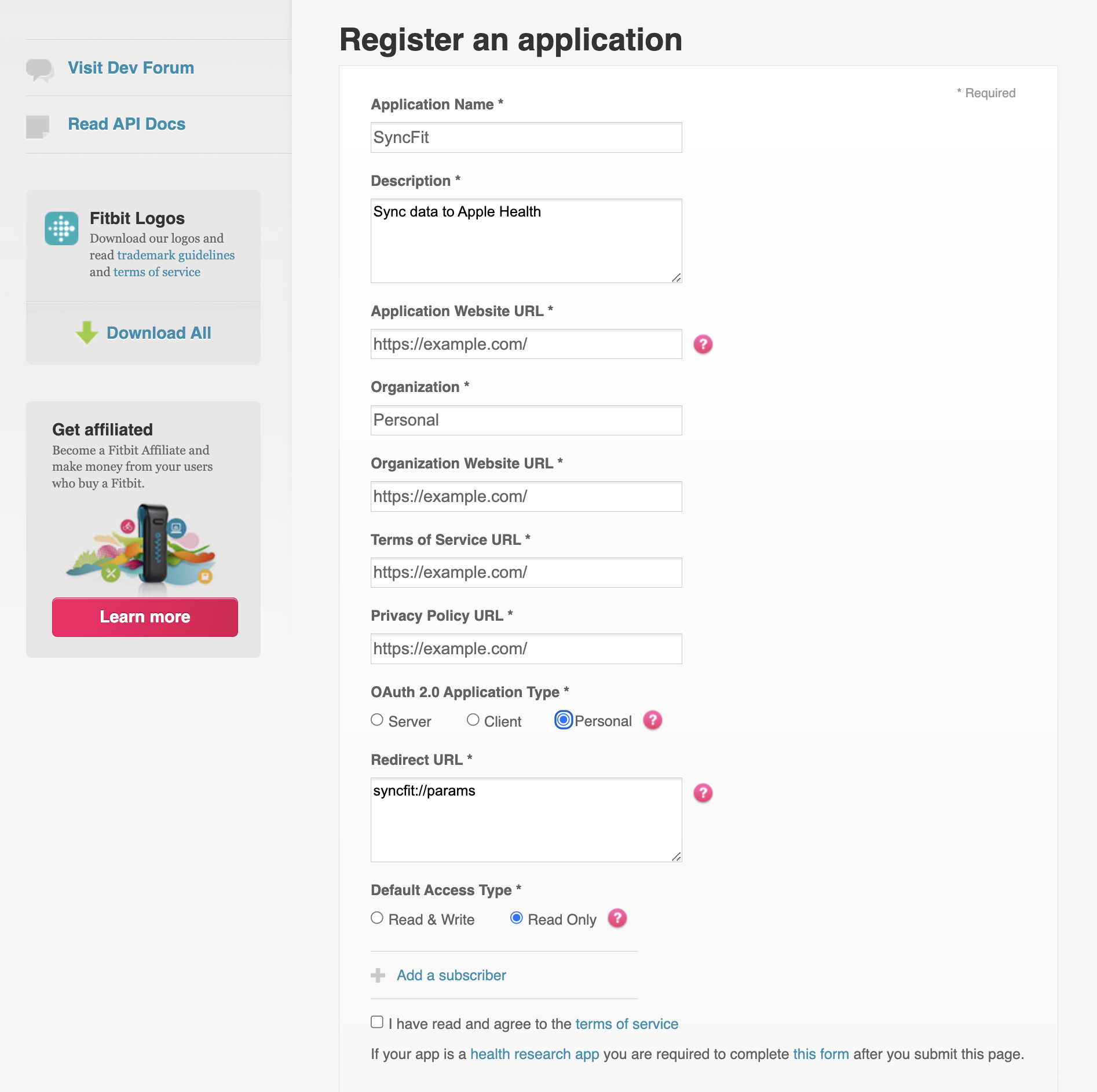 Fitbit application form